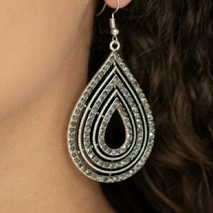 Elegant Silver and Black Teardrop Earrings